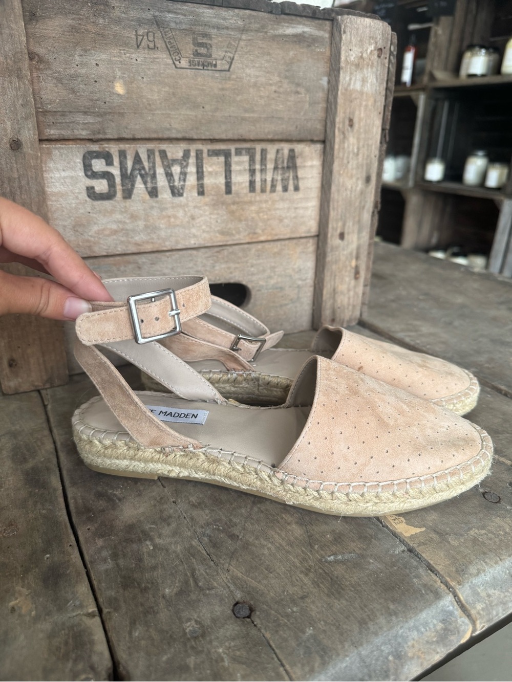 Steve Madden Beige Suede Espadrille Ankle-Strap Sandals